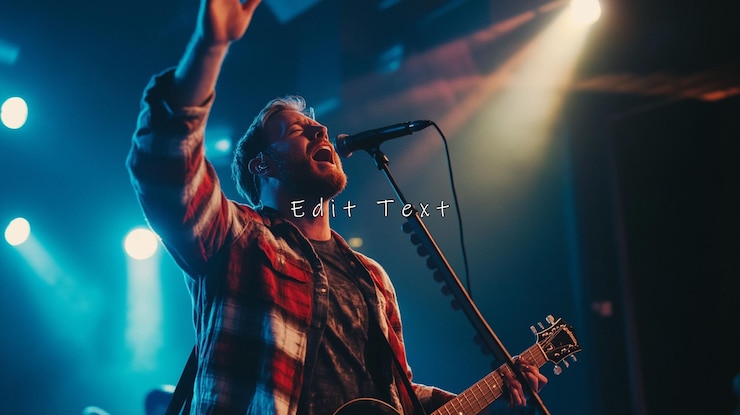 PSD cantor masculino se apresentando ao vivo no palco com guitarra