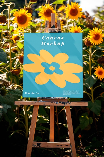 PSD canvas-mockup unter blumen