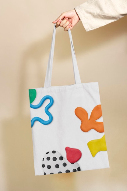 Canvas tote bag mockup psd mit abstraktem plastilin-ton-muster