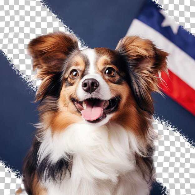 PSD cão adorável com a bandeira francesa foto de estúdio de close-up interno parabéns aos entes queridos, amigos da família e colegas conceito de cuidar de animais de estimação fundo transparente