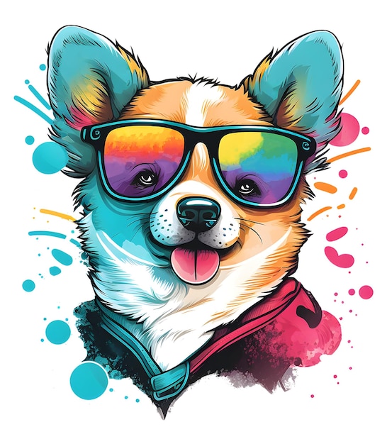 Cão bonito com conceito colorido divertido de óculos ideal para design de impressão