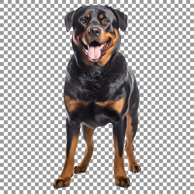 Cão bonito da raça rottweiler isolado em fundo transparente