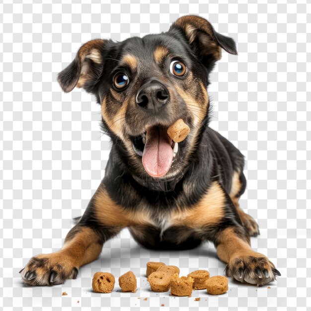 PSD cão cheio de corpo mastigando comendo lanche em fundo transparente psd