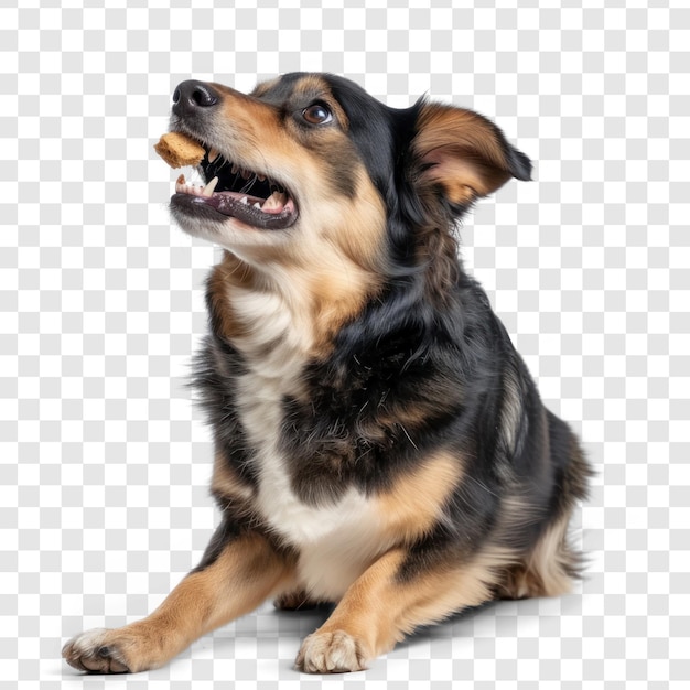 PSD cão cheio de corpo mastigando comendo lanche em fundo transparente psd