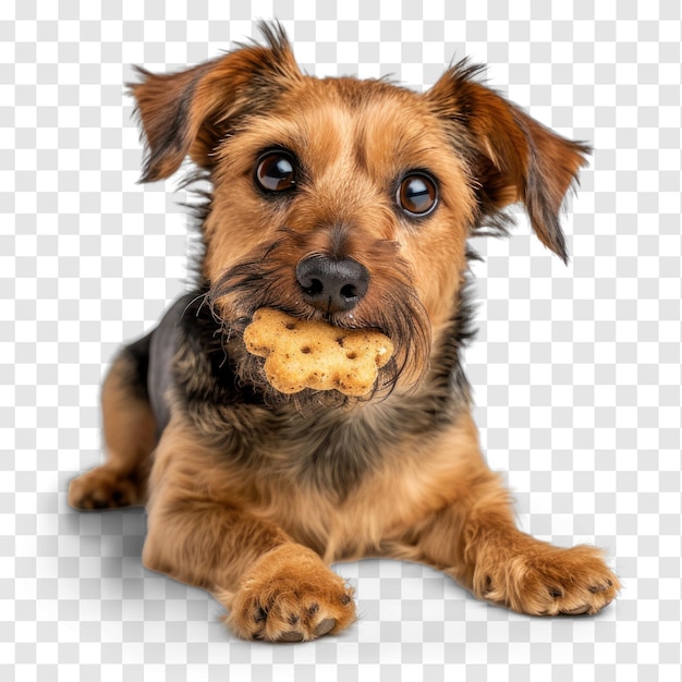 PSD cão cheio de corpo mastigando comendo lanche em fundo transparente psd