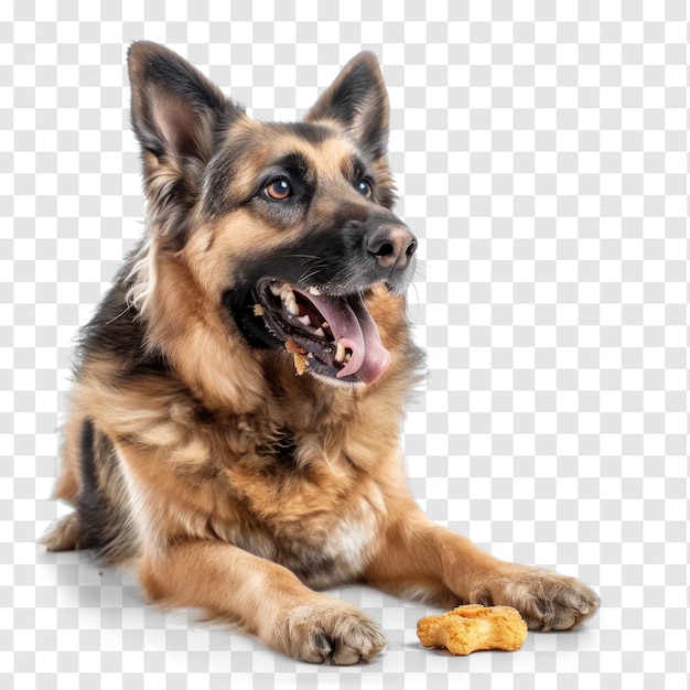 PSD cão cheio de corpo mastigando comendo lanche em fundo transparente psd