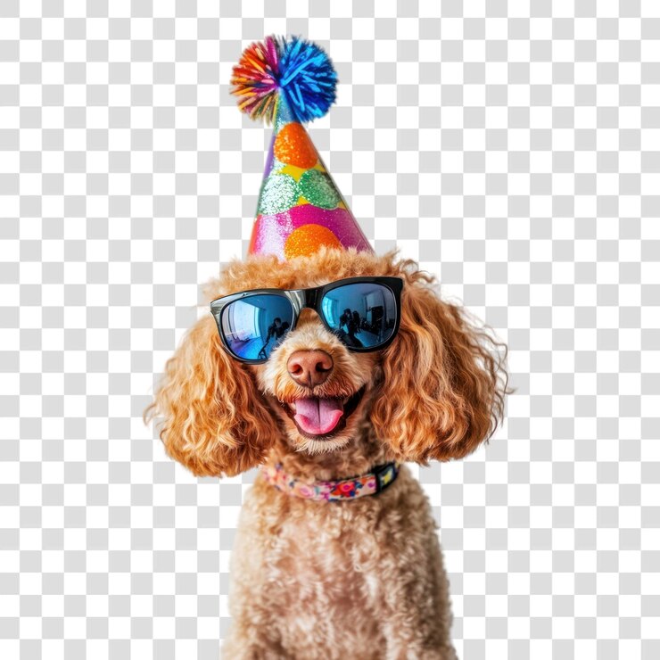 PSD cão com óculos de sol comemorando png