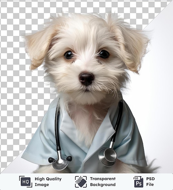 Cão de hospital veterinário de alta qualidade transparente psd fotográfico realista em uma bata médica