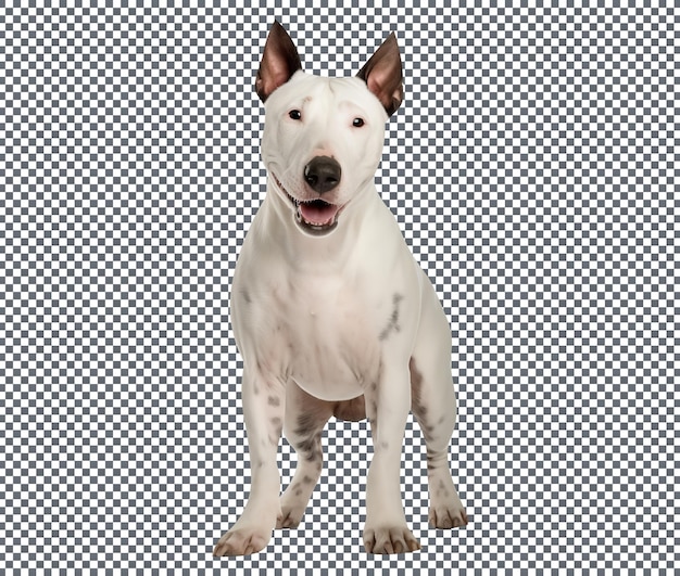 Cão de raça bull terrier em miniatura isolado em um fundo transparente