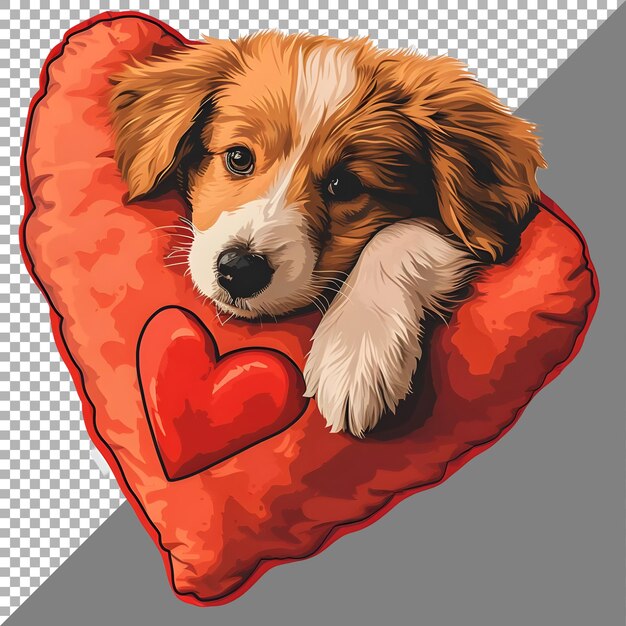 PSD cão de são valentim com adesivo de almofada em forma de coração em fundo transparente gerado por ai