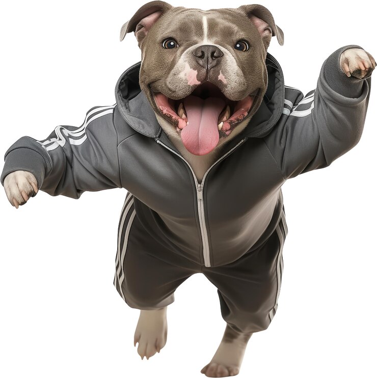 PSD cão feliz em um terno de treino