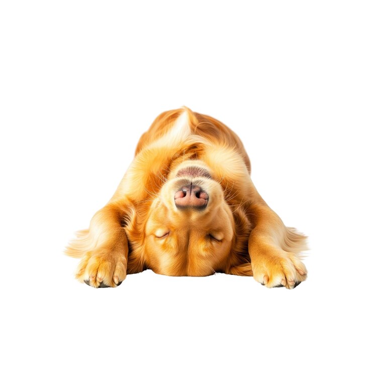 PSD cão golden retriever dormindo de costas com as patas para cima