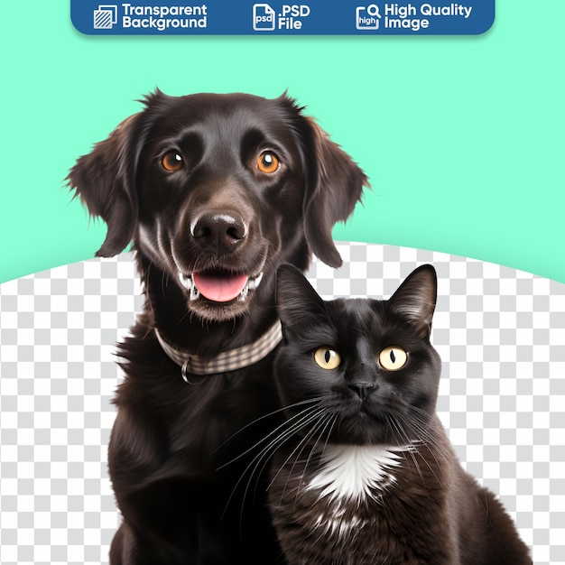 PSD cão labrador preto com um gato preto