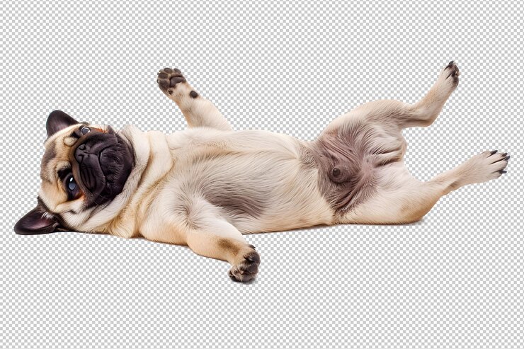 PSD cão pug bonito deitado em png