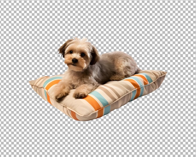 PSD cão sentado em uma almofada de cão isolado em fundo transparente