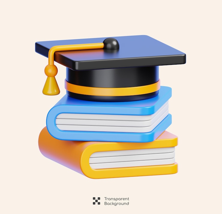 PSD cap sur la pile de livres isolés retour à l'école et à l'éducation icône minimale illustration 3d