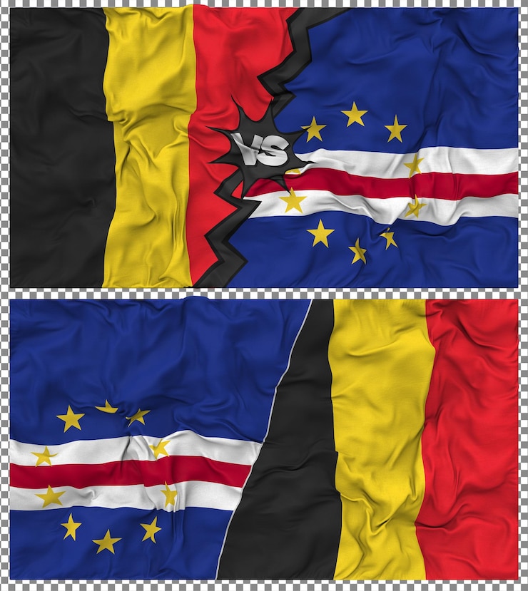 PSD le cap-vert contre la belgique half combined flag cloth bump texture rendering 3d