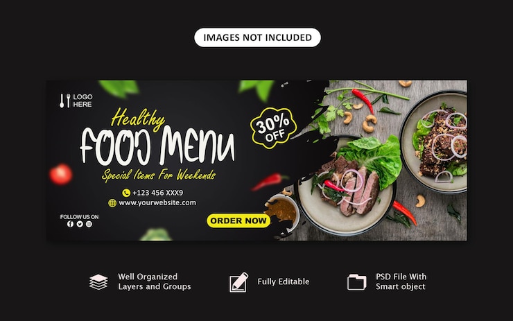 PSD capa da página do facebook de alimentos e restaurantes e banner da web