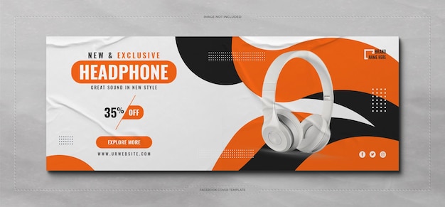 PSD capa de facebook de venda de produtos de marca de fone de ouvido e modelo de banner da web