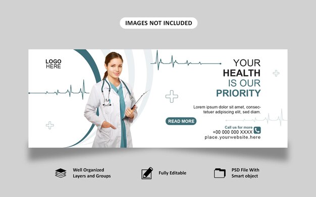 PSD capa de mídia social de assistência médica amp médico ou modelo de banner da web