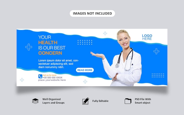 Capa de mídia social de assistência médica amp médico ou modelo de banner da web