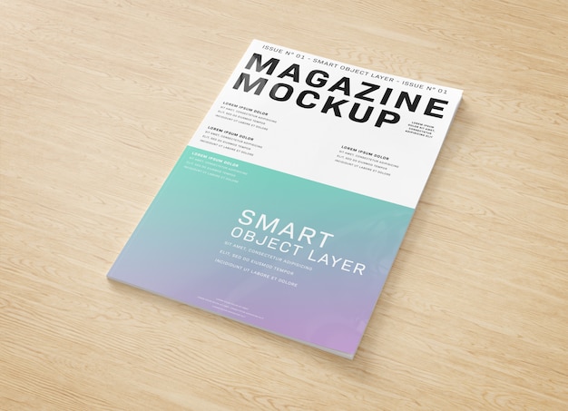 Capa de revista na superfície de madeira Mockup