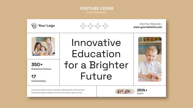 PSD capa de youtube de admissão de escola de design plano