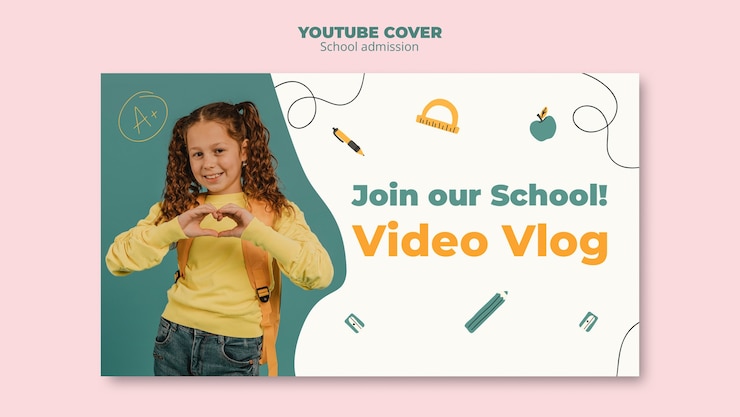 PSD capa de youtube de admissão de escola de design plano