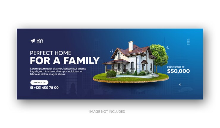 Capa do Facebook para venda de imóveis ou modelo de banner da web de mídia social