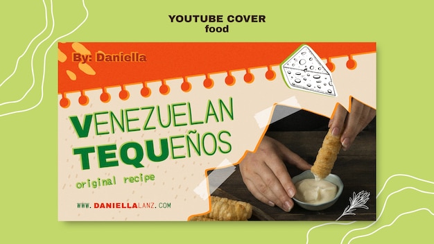 PSD capa do youtube de comida deliciosa desenhada à mão