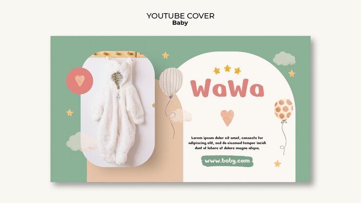 PSD capa do youtube de itens de bebê desenhados à mão