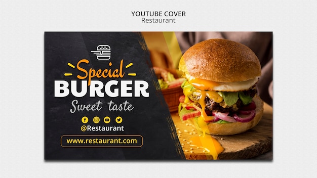 PSD capa do youtube de restaurante de hambúrguer delicioso