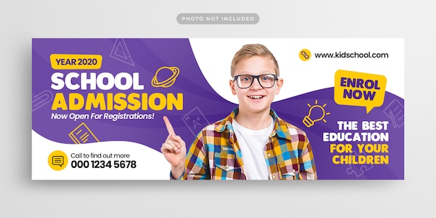 Capa e banner da web para admissão na educação escolar