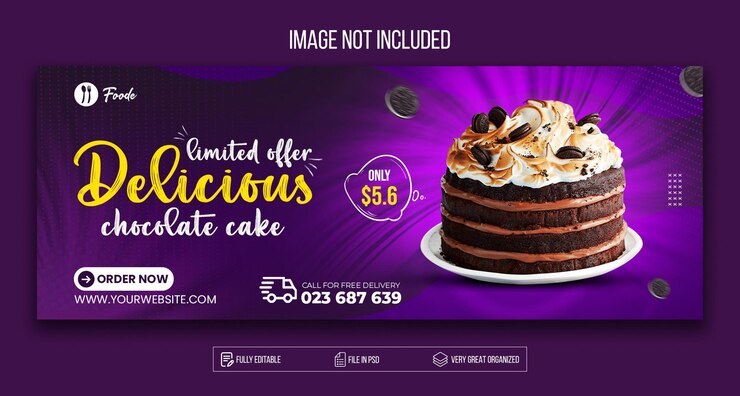 PSD capa especial de bolo de chocolate para facebook e design de modelo de web psd premium