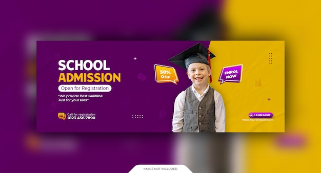 Capa social de admissão escolar e modelo de banner da web