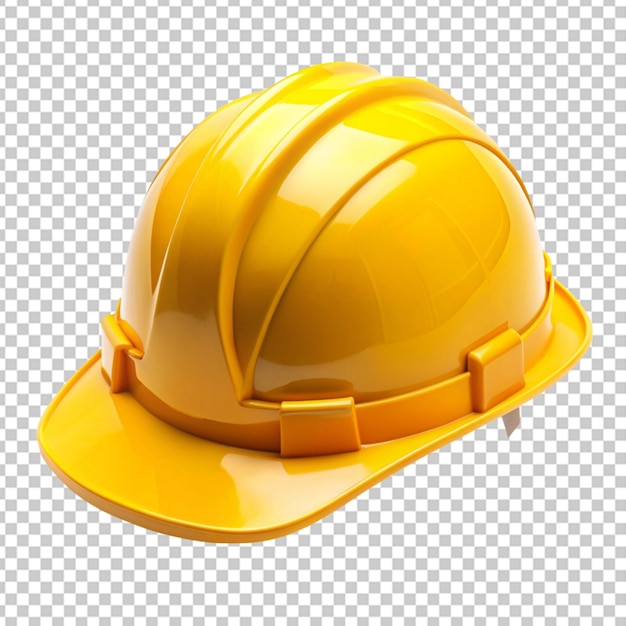 capacete de construção de plástico duro amarelo em fundo transparente