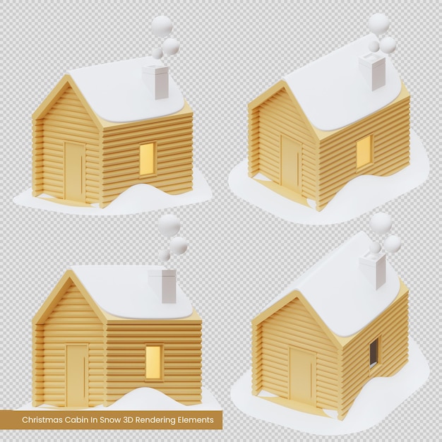 Capanna di Natale nella neve 3D Rendering Elements