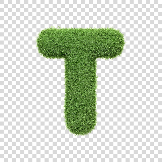 Capital letter T shaped from lush green grass isolated on a white background Front view