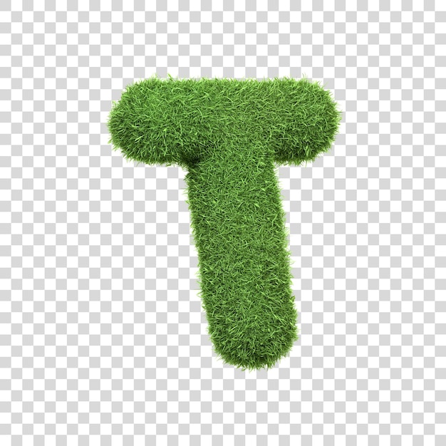 Capital letter T shaped from lush green grass isolated on a white background Side view