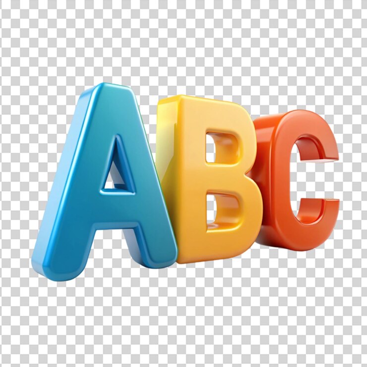 PSD capital letters a b and c in a line isolated on transparent background