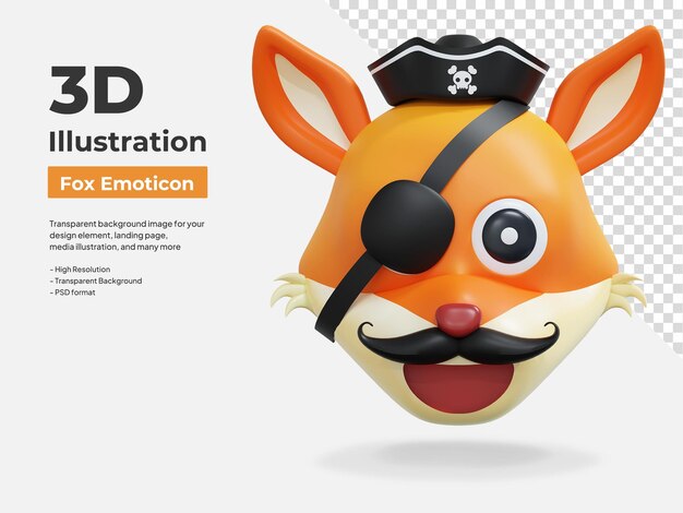 PSD capitán pirata zorro emoticon ilustración 3d