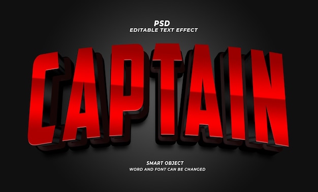 Capitán psd plantilla de photoshop de efecto de texto editable 3d con fondo