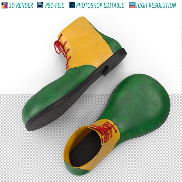 Cappello da clown, parrucca, scarpe da abito, file PSD 3D