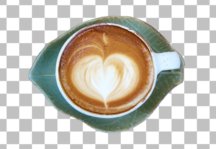 PSD cappuccino caldo con latte art a forma di cuore isolato su sfondo trasparente