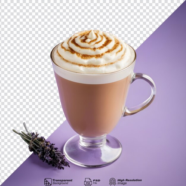 PSD cappuccino com infusão de lavanda contra um fundo transparente isolado