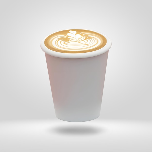 Cappuccino de café em objeto 3D de copo de papel