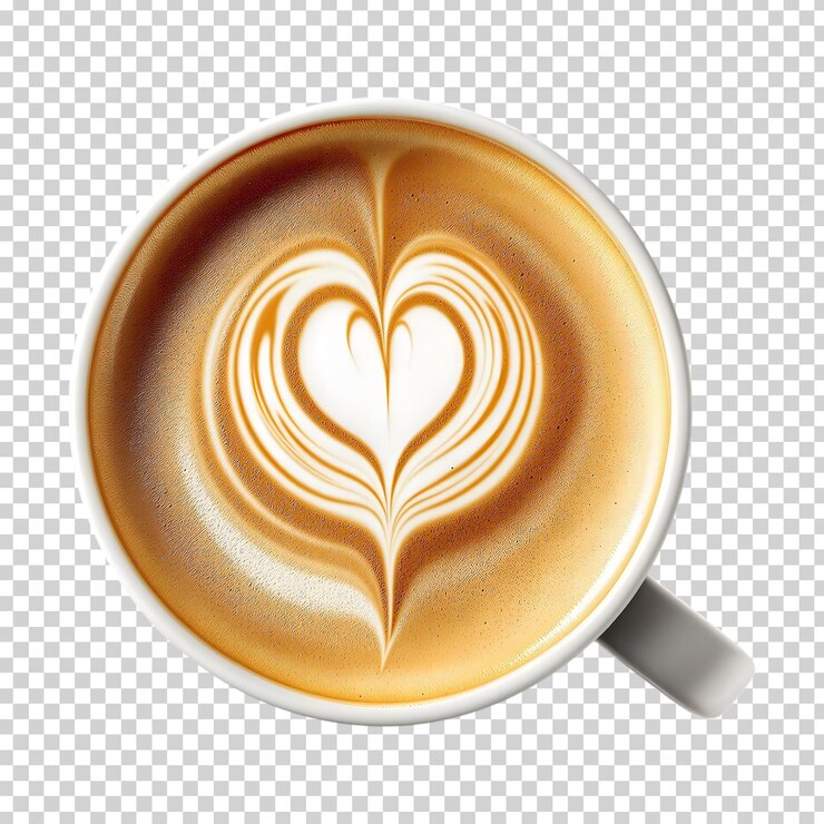 Cappuccino with Heart Shape Latte Art Coffee Cup Isolated on a Transparent Background