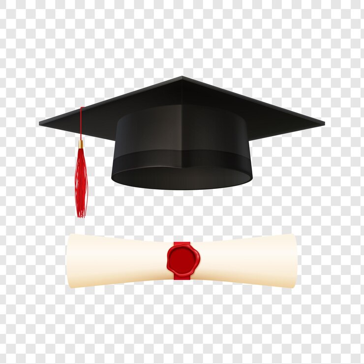 PSD cappuccio di laurea e rotolo del diploma isolati su uno sfondo trasparente