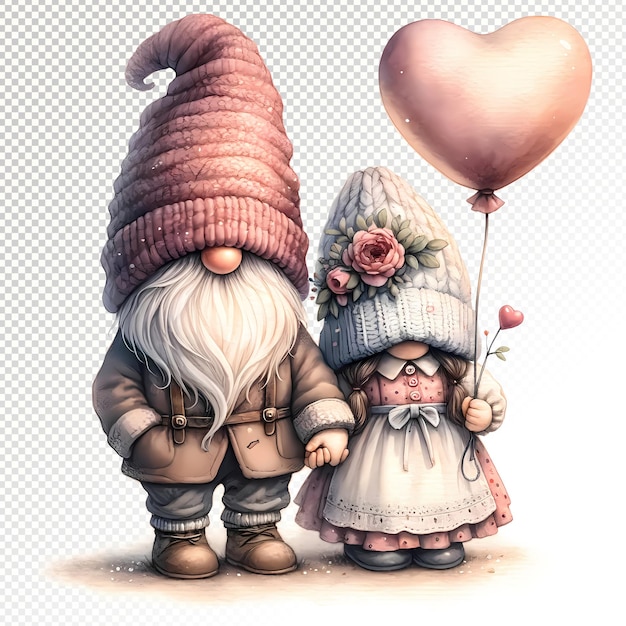 El capricho de Valentine Gnome Clipart Las ilustraciones de Gnome Transparente PSD El día de San Valentín