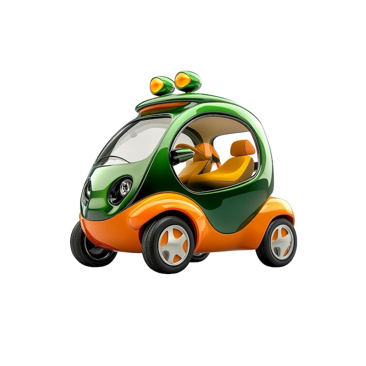 PSD el capricho verde y naranja concept car eléctrico diseño de vehículo pequeño y divertido